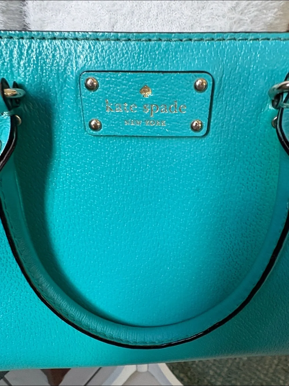 kate spade crossbody bag  satchel  Leather turquoise 3 compartment  gold tone